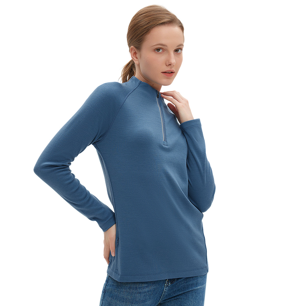 Woolcano Women's 260g 100% Merino Wool Half Zip Top Long Sleeve