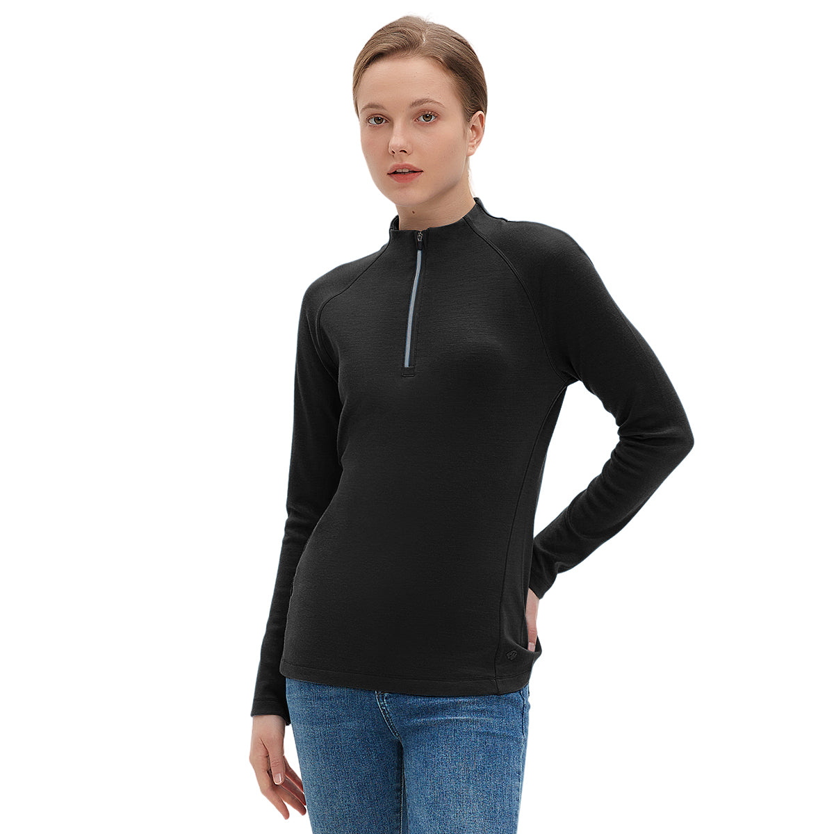 Woolcano Women's 260 Merino Wool Half Zip Top Long Sleeve Thermal Top