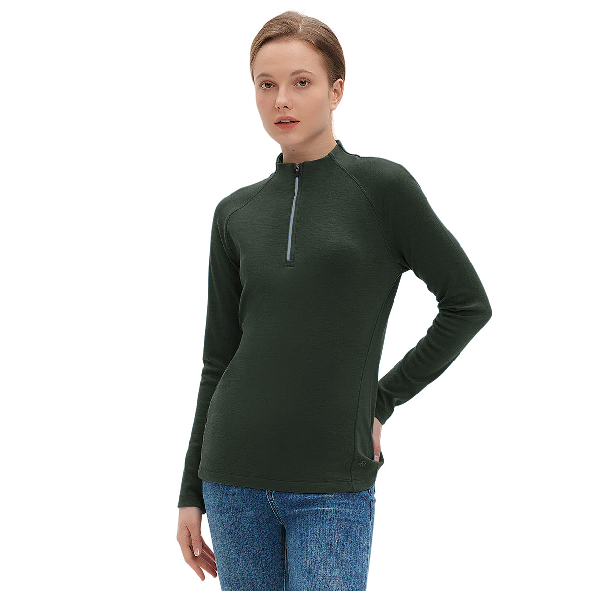 Woolcano Women's 260 Merino Wool Half Zip Top Long Sleeve Thermal Top