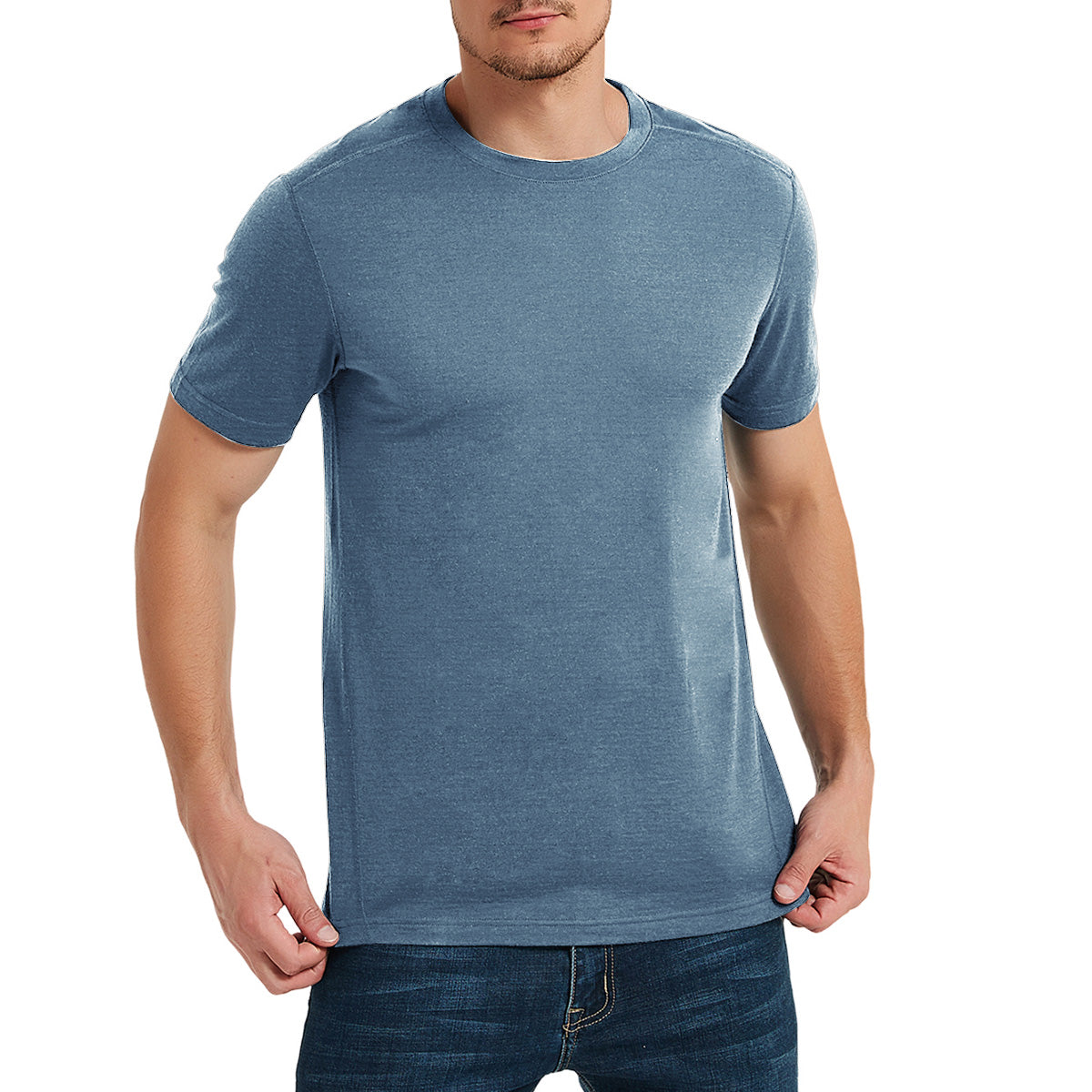 Woolcano Men's Merino Wool T-shirt Crew Neck Lightweight Short Sleeve Top