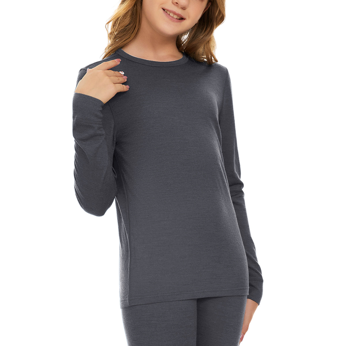 Woolcano Kid's Unisex 190 Merino Wool Base Layer Top Long Sleeve Thermal Shirt