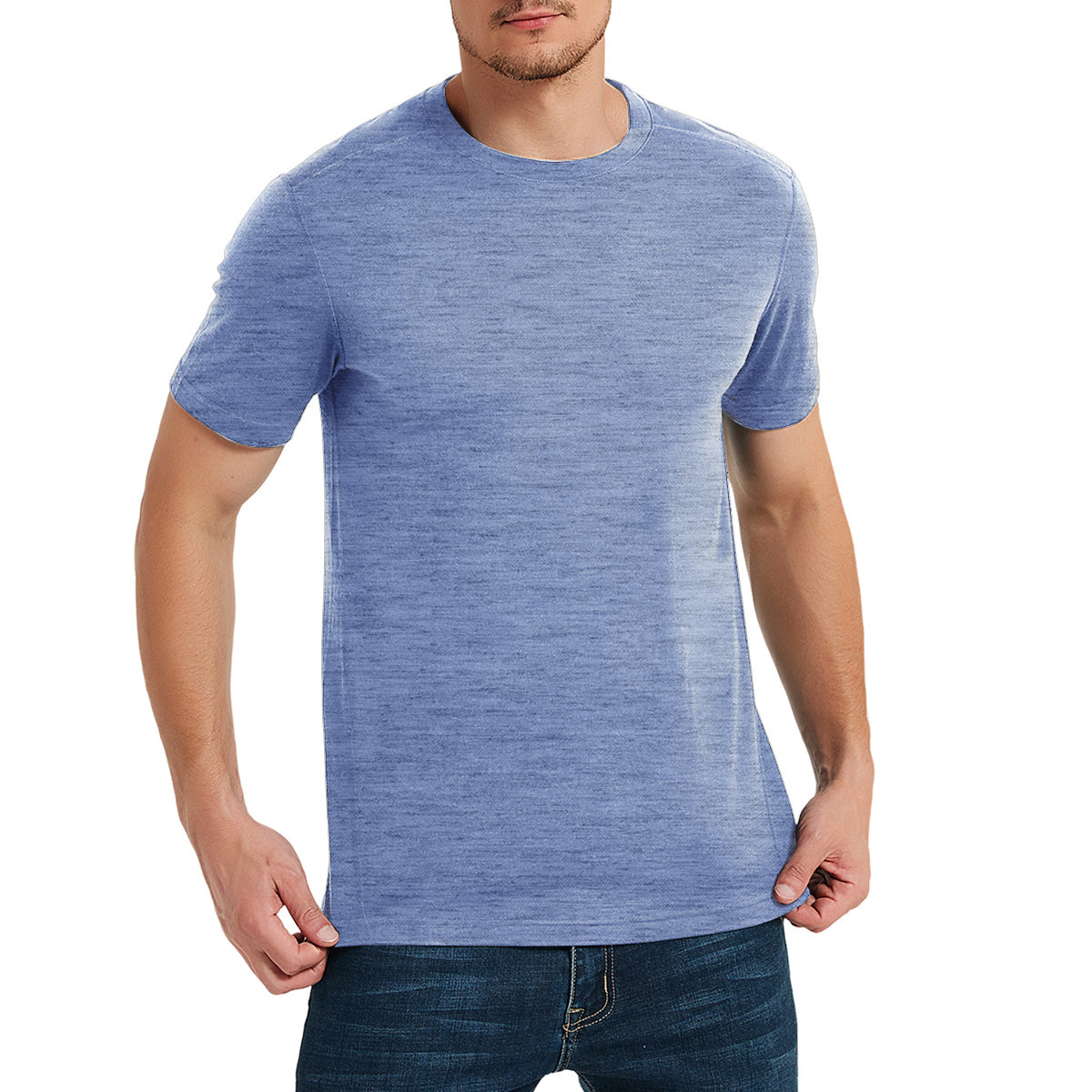 Woolcano Men's Merino Wool T-shirt Crew Neck Lightweight Short Sleeve Top