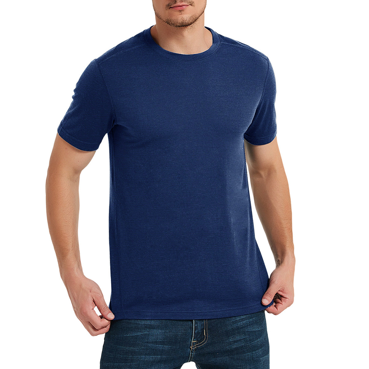 Woolcano Men's Merino Wool T-shirt Crew Neck Lightweight Short Sleeve Top