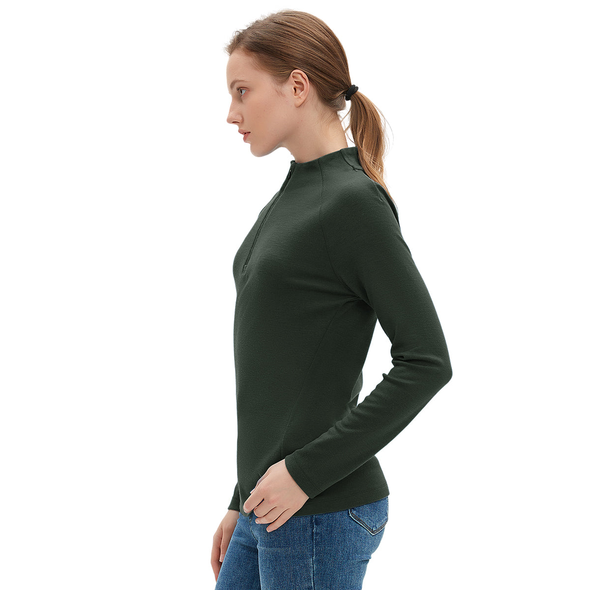 Woolcano Women's 260 Merino Wool Half Zip Top Long Sleeve Thermal Top