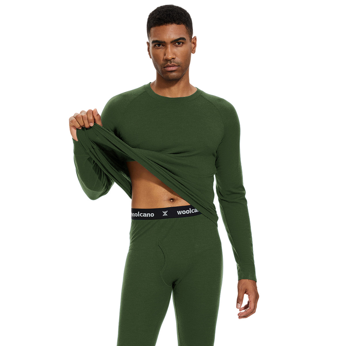 WOOLCANO Men's 190 Merino Wool Base Layer Set Thermal Top and Bottom