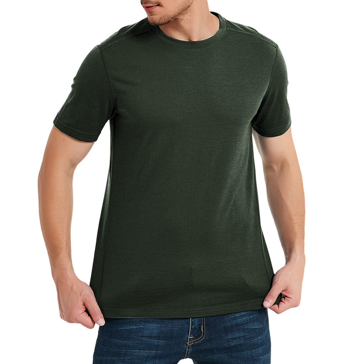 Woolcano Men's Merino Wool T-shirt Crew Neck Lightweight Short Sleeve Top