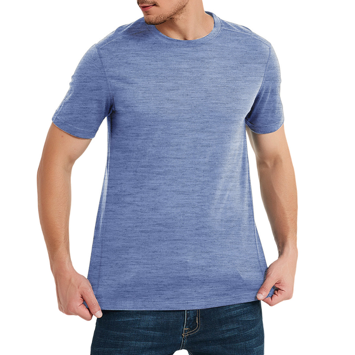 Woolcano Men's Merino Wool T-shirt Crew Neck Lightweight Short Sleeve Top