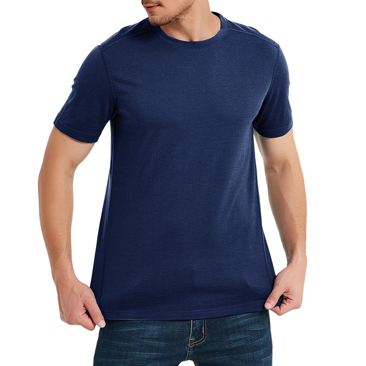 Woolcano Men's Merino Wool T-shirt Crew Neck Lightweight Short Sleeve Top