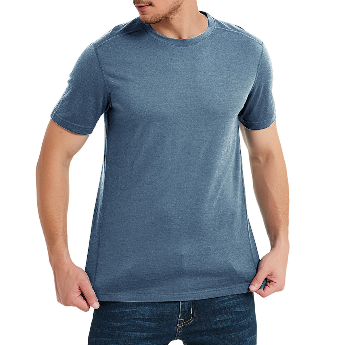 Woolcano Men's Merino Wool T-shirt Crew Neck Lightweight Short Sleeve Top