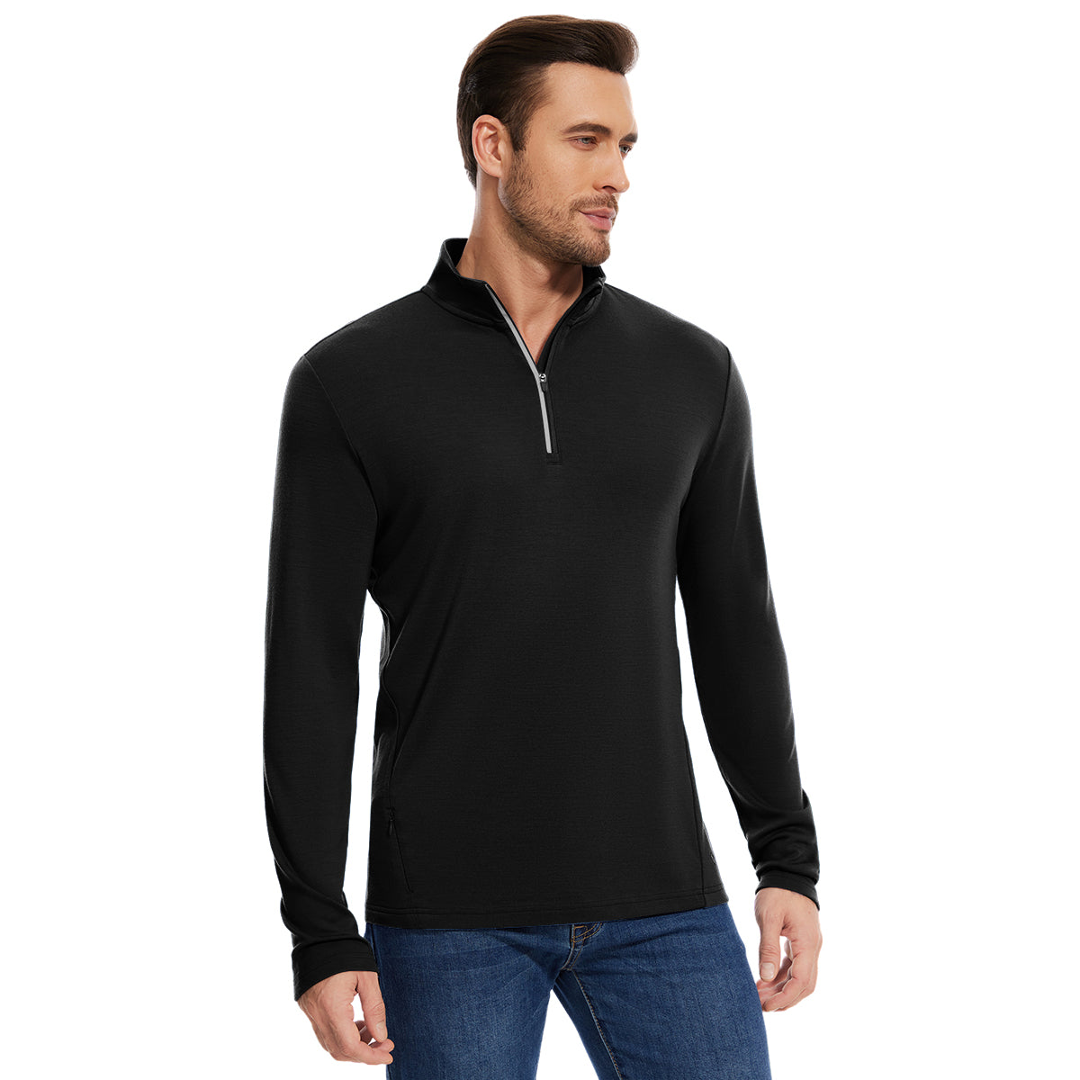 Woolcano Men's 260 Merino Wool Half Zip Top Long Sleeve Zip Shirt