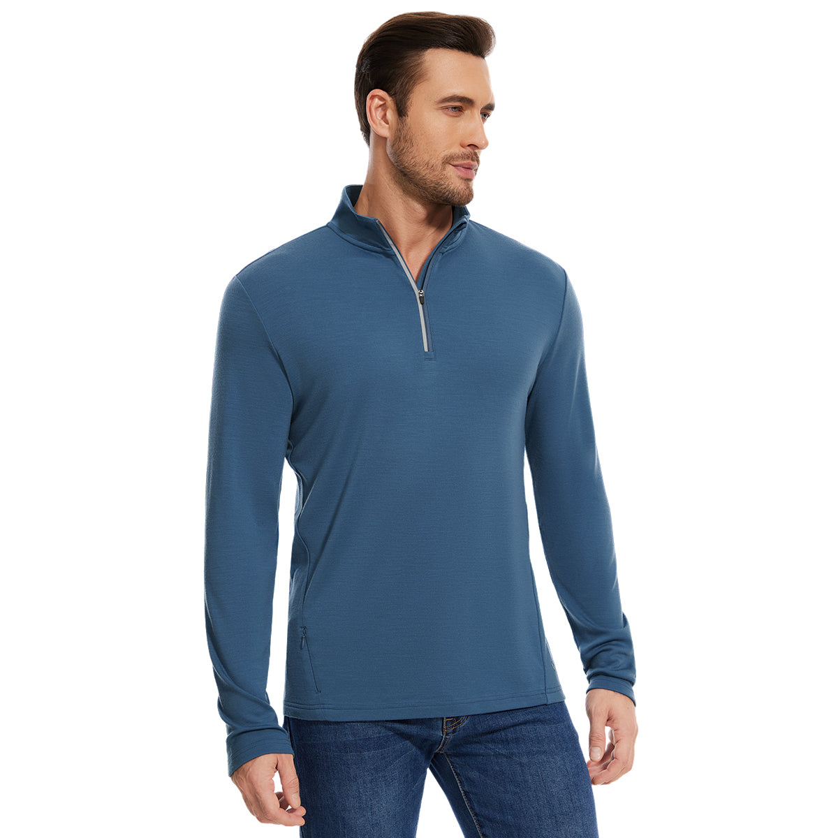 Woolcano Men's 260 Merino Wool Half Zip Top Long Sleeve Zip Shirt