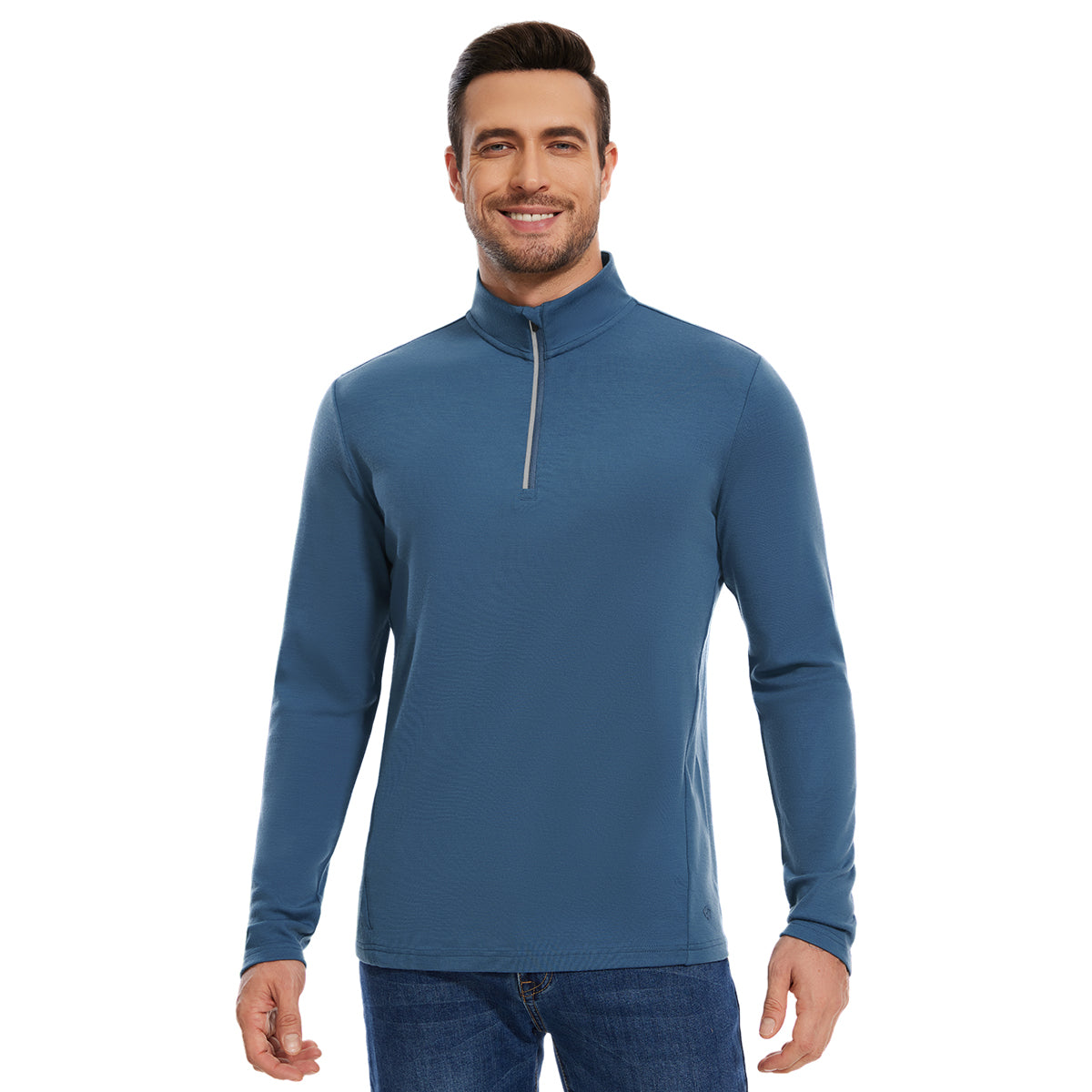 Woolcano Men's 260 Merino Wool Half Zip Top Long Sleeve Zip Shirt