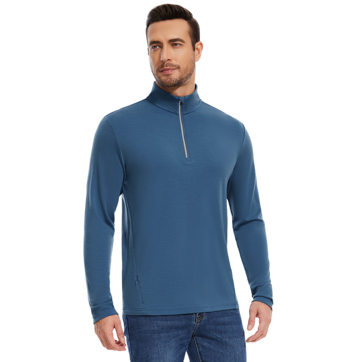 Woolcano Men's 260 Merino Wool Half Zip Top Long Sleeve Zip Shirt